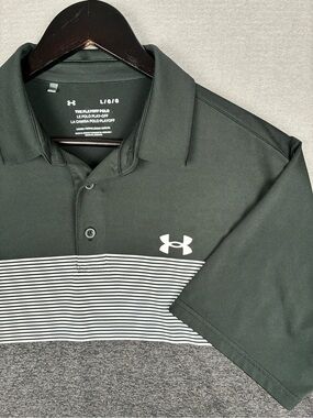 Under Armour The Playoff Polo Mens Large Moisture Wicking Performance Black/Grey